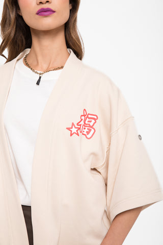 Kimono in tessuto felpa      crema