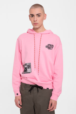 Felpa Hoodie Rosa stampa asimmetrica