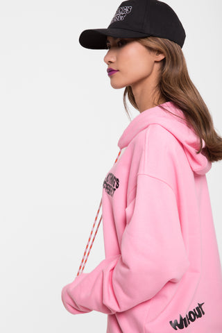 Felpa Hoodie Rosa stampa asimmetrica