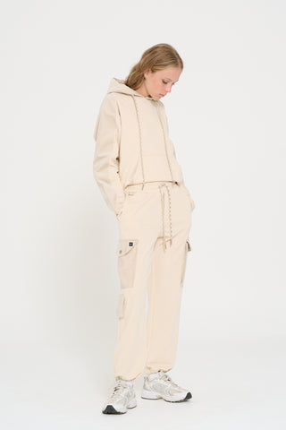 Felpa Hoodie dettagli velluto       crema