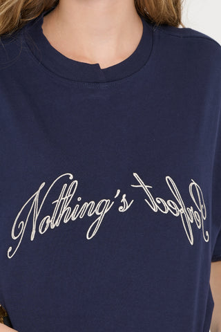 T-shirt  ricamo  "Nothing's Perfect"     Blu